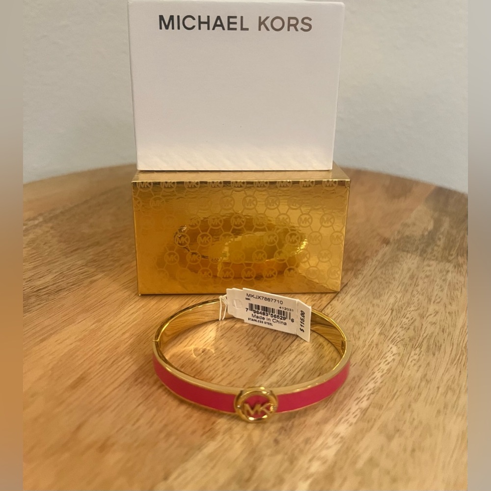 New! Michael Kors Hot Pink and Gold Bangle Bracelet - Picture 5 of 8